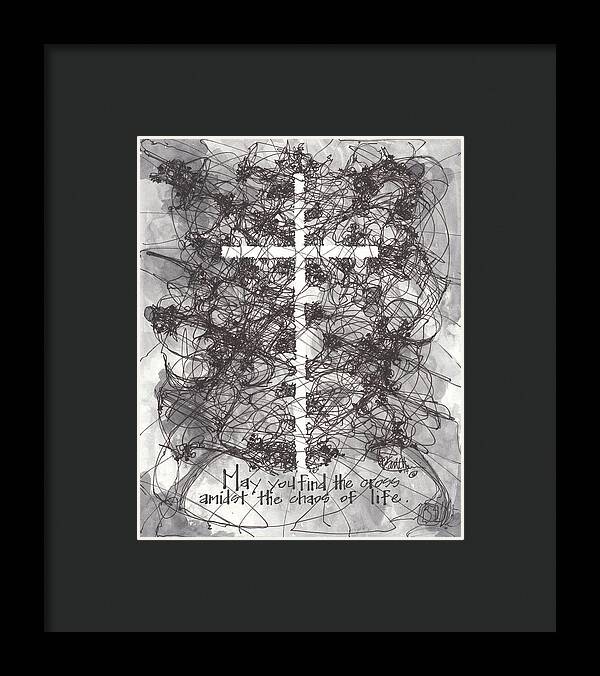 Chaos Order Cross 14 - Black and White - Framed Print