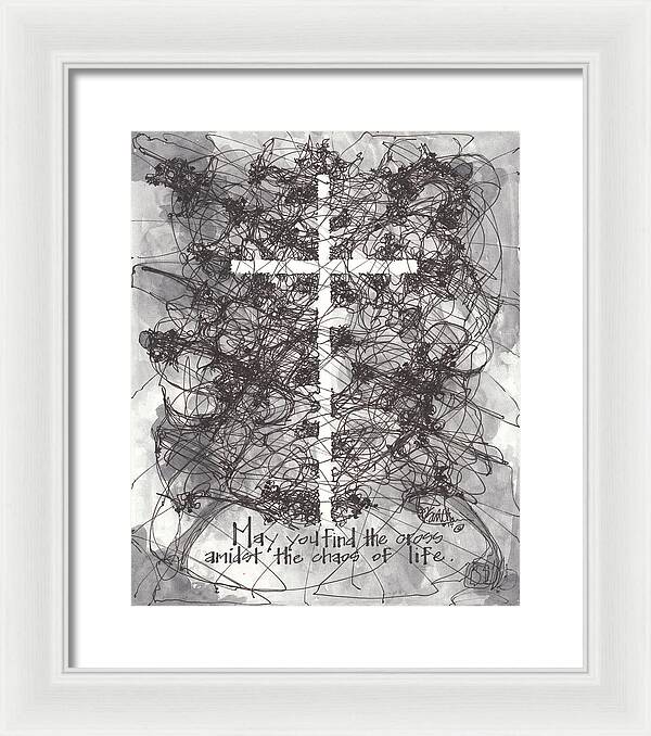 Chaos Order Cross 14 - Black and White - Framed Print