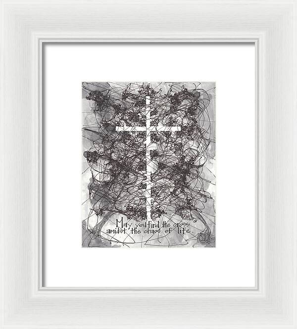 Chaos Order Cross 14 - Black and White - Framed Print