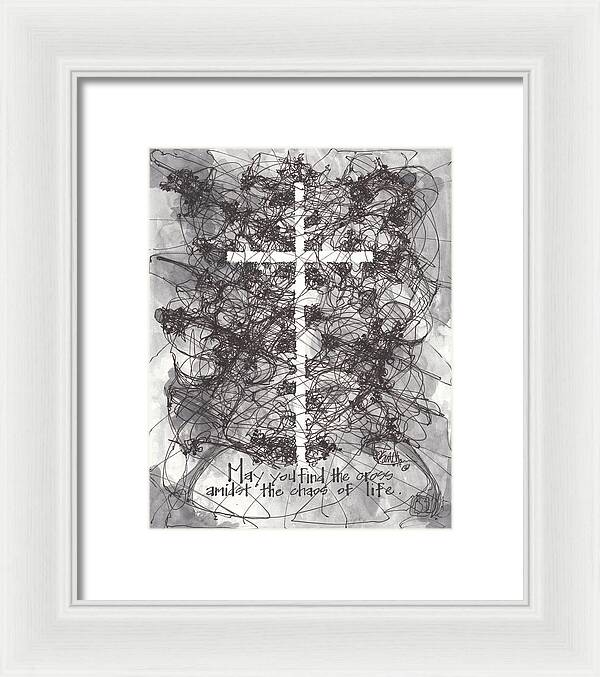 Chaos Order Cross 14 - Black and White - Framed Print