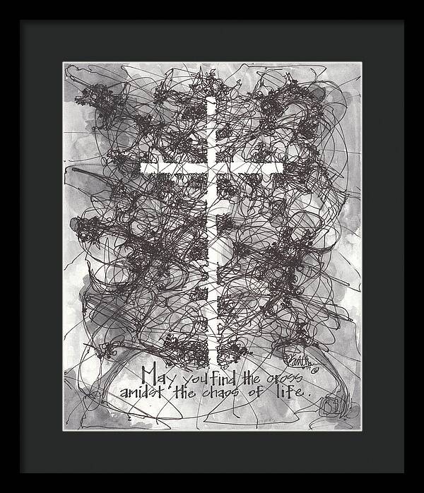 Chaos Order Cross 14 - Black and White - Framed Print