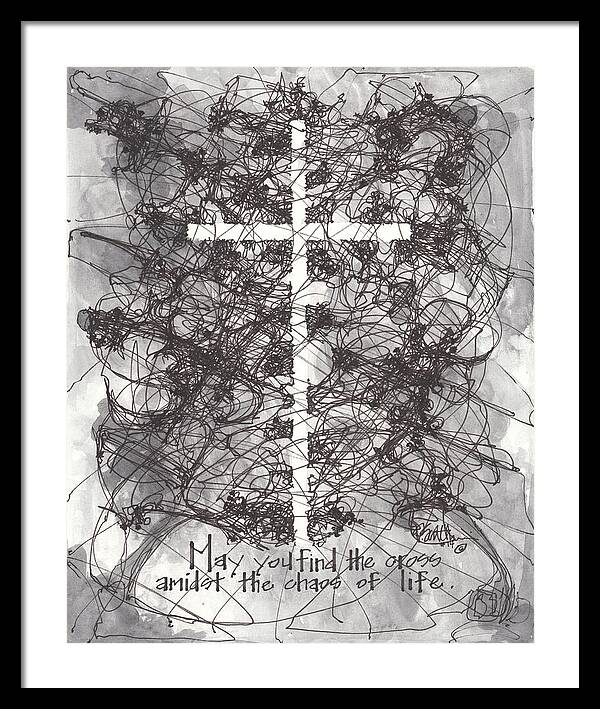 Chaos Order Cross 14 - Black and White - Framed Print