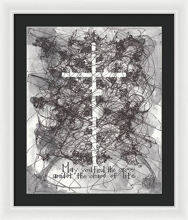 Chaos Order Cross 14 - Black and White - Framed Print