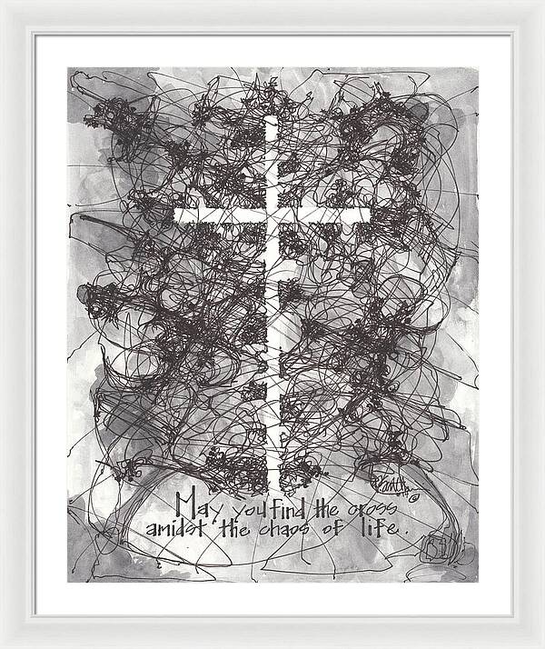 Chaos Order Cross 14 - Black and White - Framed Print