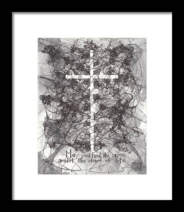 Chaos Order Cross 14 - Black and White - Framed Print