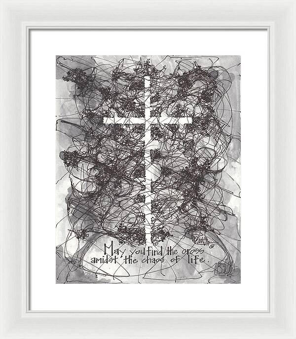 Chaos Order Cross 14 - Black and White - Framed Print
