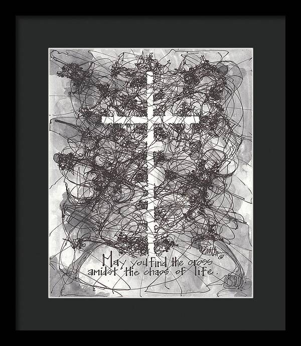 Chaos Order Cross 14 - Black and White - Framed Print