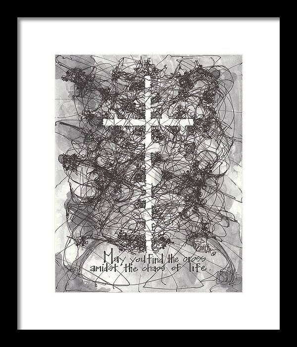 Chaos Order Cross 14 - Black and White - Framed Print