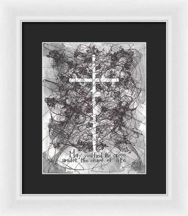 Chaos Order Cross 14 - Black and White - Framed Print