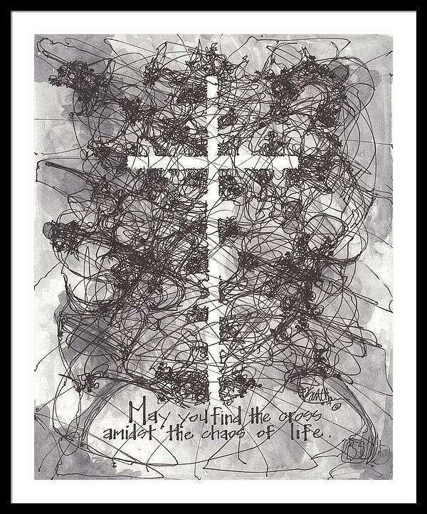 Chaos Order Cross 14 - Black and White - Framed Print