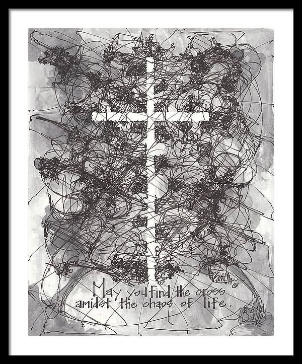 Chaos Order Cross 14 - Black and White - Framed Print
