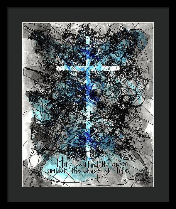 Chaos Order Cross 14 - Glorious Blue - Framed Print