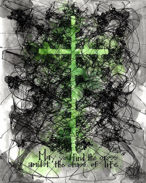 Chaos Order Cross 14 - Joyful Green - Art Print