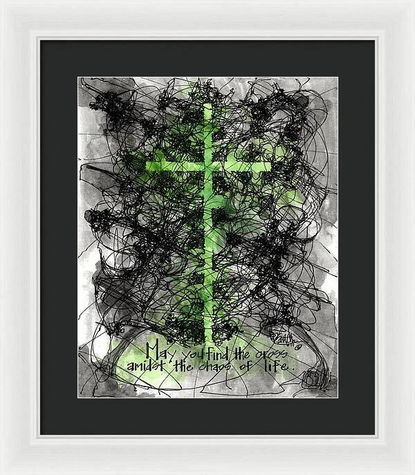 Chaos Order Cross 14 - Joyful Green - Framed Print