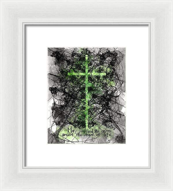 Chaos Order Cross 14 - Joyful Green - Framed Print