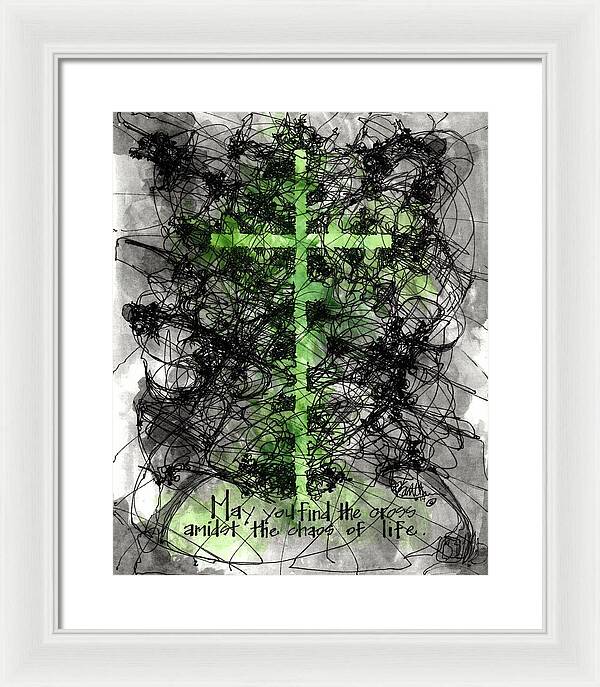 Chaos Order Cross 14 - Joyful Green - Framed Print