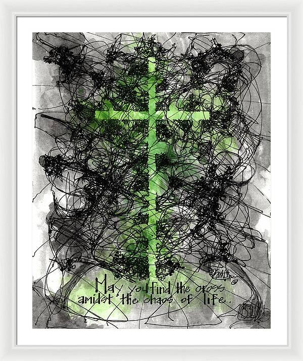 Chaos Order Cross 14 - Joyful Green - Framed Print