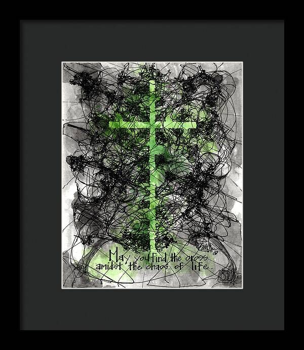 Chaos Order Cross 14 - Joyful Green - Framed Print