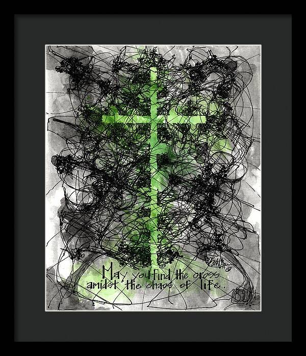 Chaos Order Cross 14 - Joyful Green - Framed Print