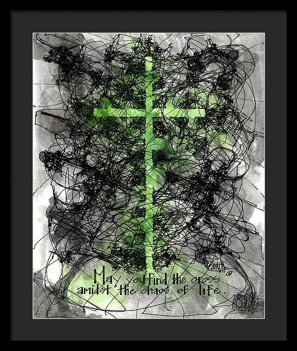Chaos Order Cross 14 - Joyful Green - Framed Print