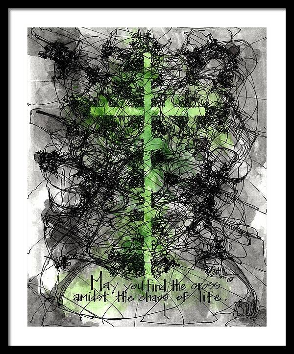 Chaos Order Cross 14 - Joyful Green - Framed Print