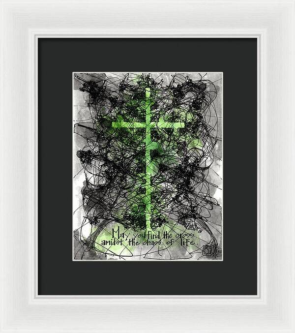 Chaos Order Cross 14 - Joyful Green - Framed Print