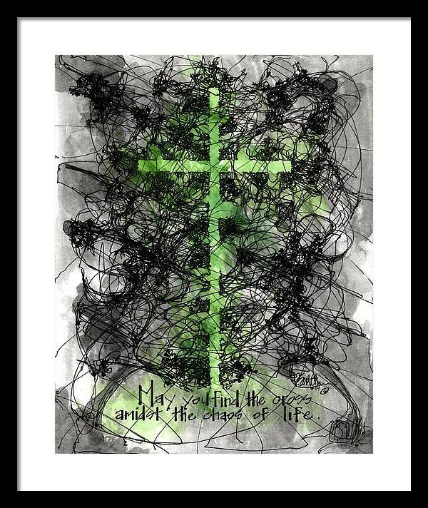 Chaos Order Cross 14 - Joyful Green - Framed Print