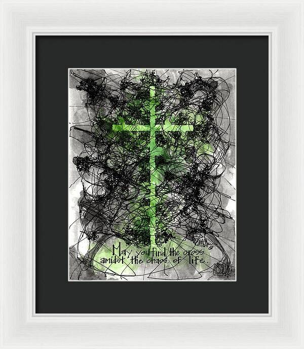 Chaos Order Cross 14 - Joyful Green - Framed Print