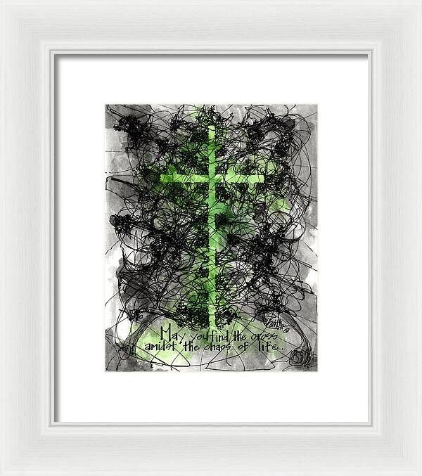Chaos Order Cross 14 - Joyful Green - Framed Print