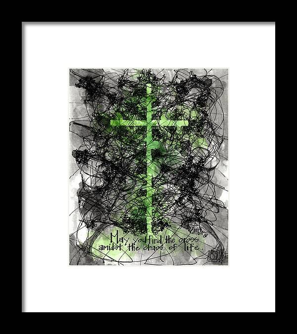 Chaos Order Cross 14 - Joyful Green - Framed Print