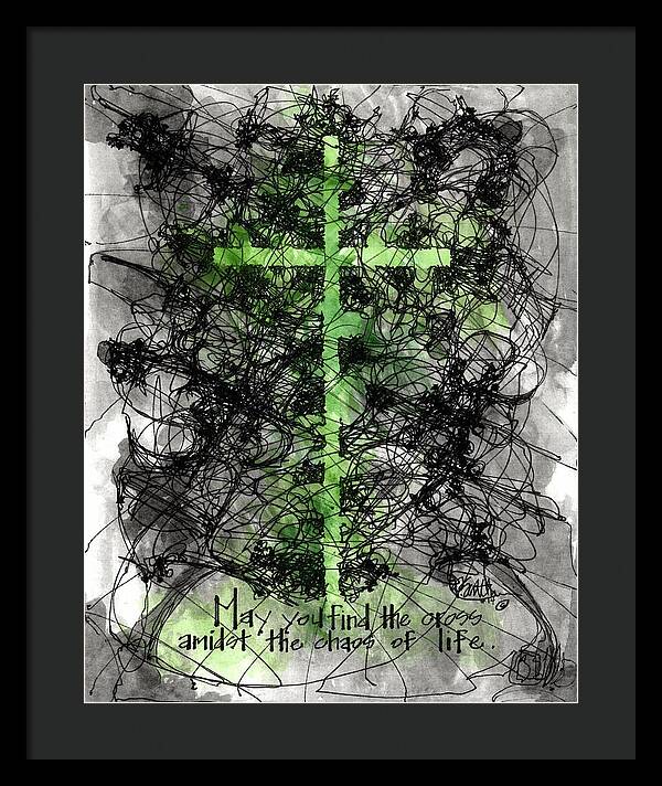 Chaos Order Cross 14 - Joyful Green - Framed Print