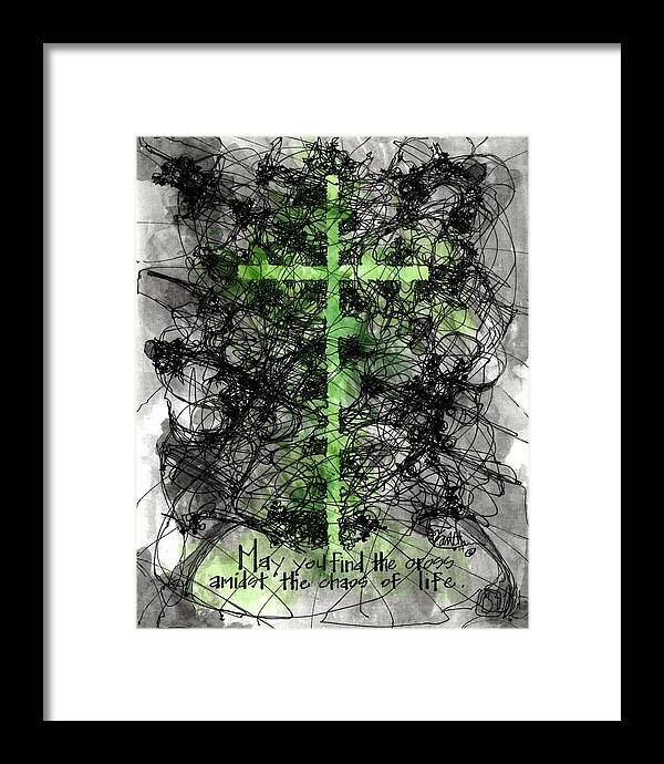 Chaos Order Cross 14 - Joyful Green - Framed Print