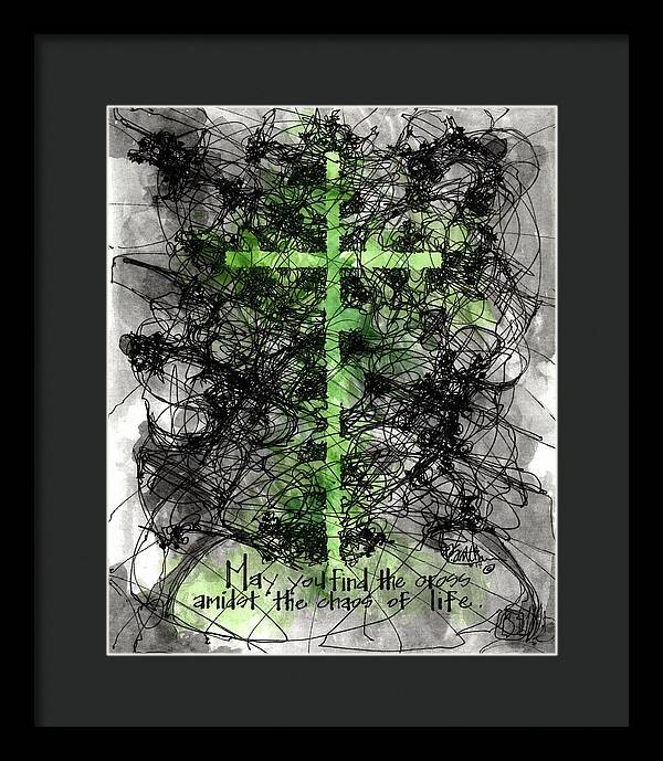 Chaos Order Cross 14 - Joyful Green - Framed Print