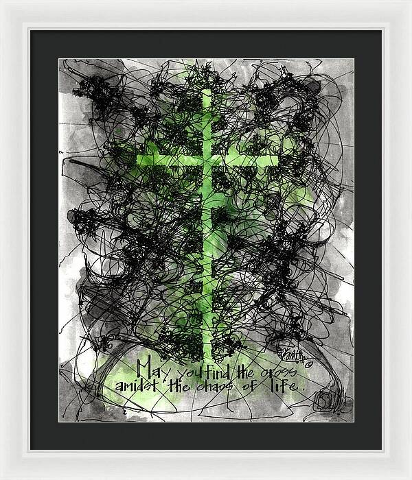 Chaos Order Cross 14 - Joyful Green - Framed Print