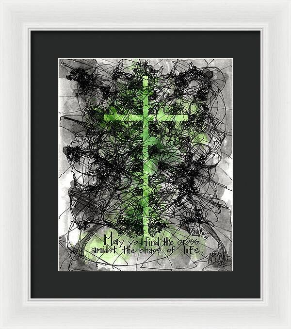 Chaos Order Cross 14 - Joyful Green - Framed Print