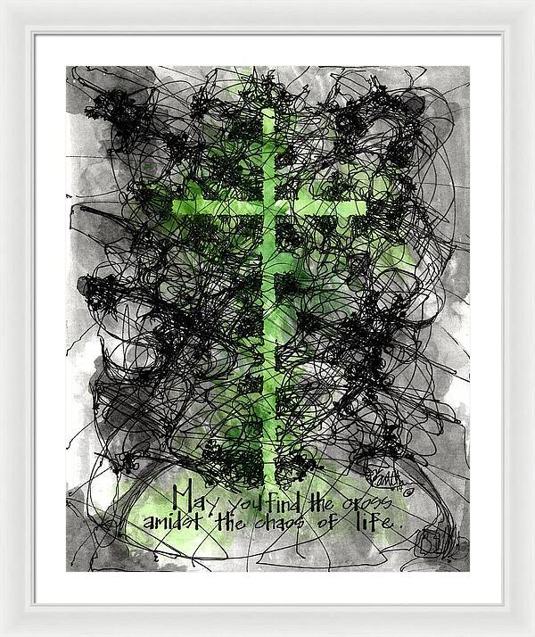 Chaos Order Cross 14 - Joyful Green - Framed Print