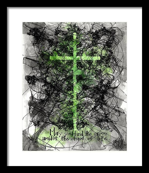 Chaos Order Cross 14 - Joyful Green - Framed Print