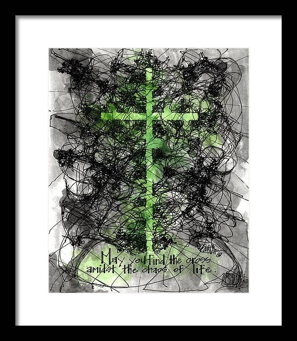 Chaos Order Cross 14 - Joyful Green - Framed Print