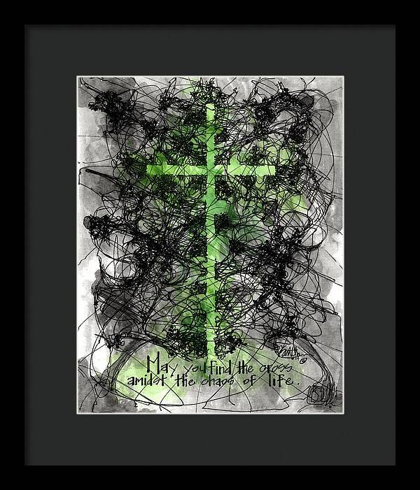 Chaos Order Cross 14 - Joyful Green - Framed Print
