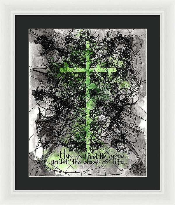 Chaos Order Cross 14 - Joyful Green - Framed Print