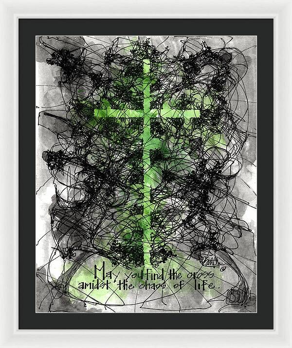 Chaos Order Cross 14 - Joyful Green - Framed Print