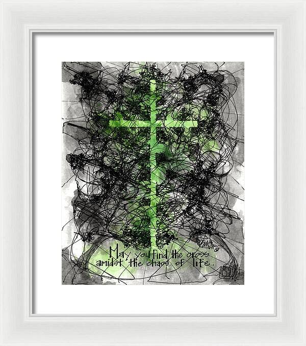 Chaos Order Cross 14 - Joyful Green - Framed Print