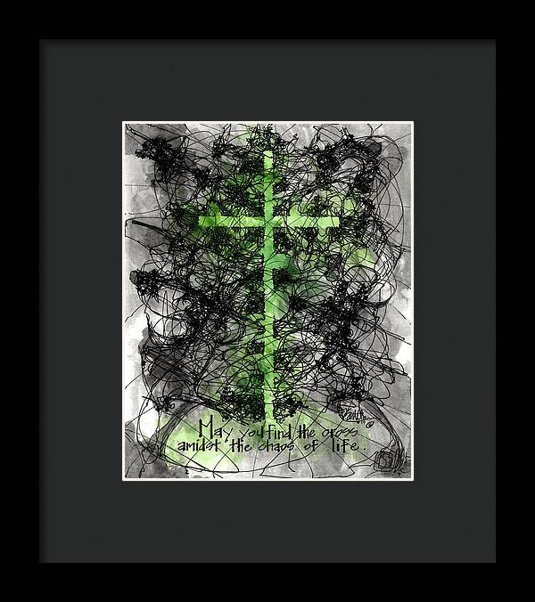 Chaos Order Cross 14 - Joyful Green - Framed Print