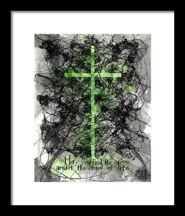 Chaos Order Cross 14 - Joyful Green - Framed Print