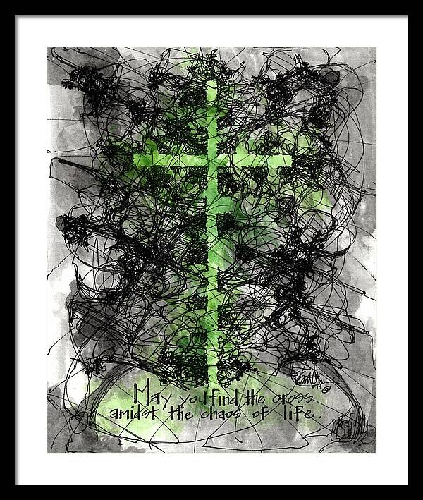 Chaos Order Cross 14 - Joyful Green - Framed Print