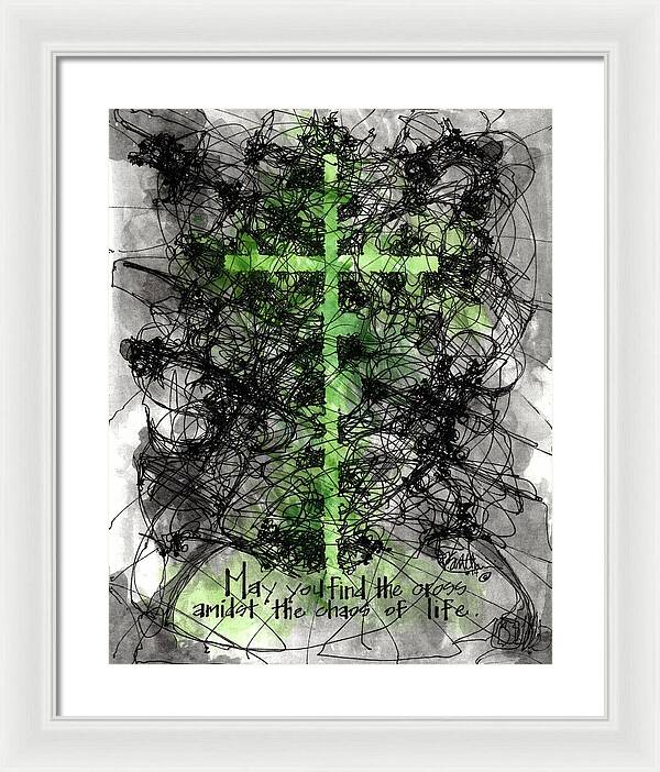 Chaos Order Cross 14 - Joyful Green - Framed Print