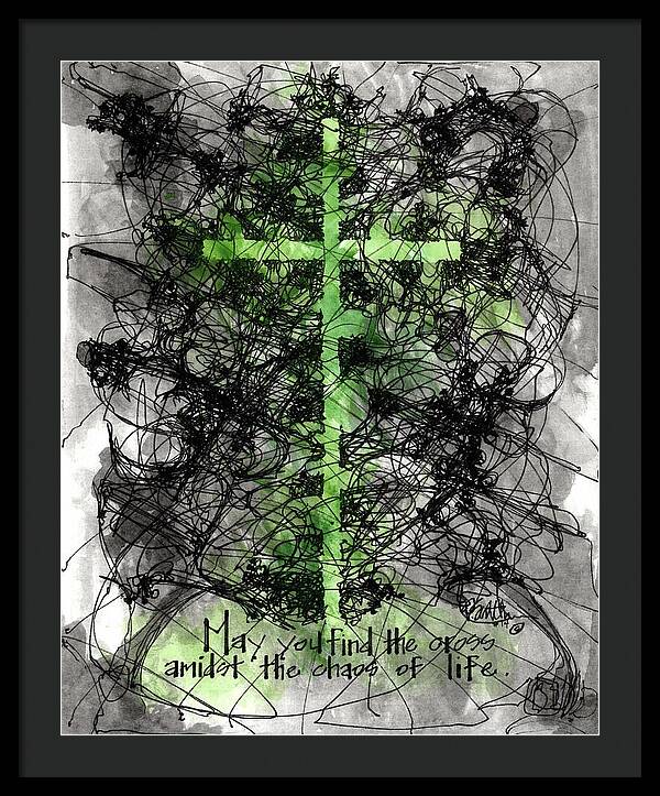 Chaos Order Cross 14 - Joyful Green - Framed Print