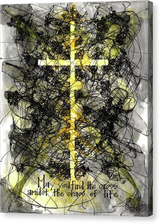 Chaos Order Cross 14 - Luminous Yellow - Canvas Print