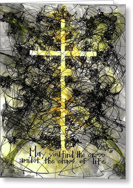 Chaos Order Cross 14 - Luminous Yellow - Greeting Card