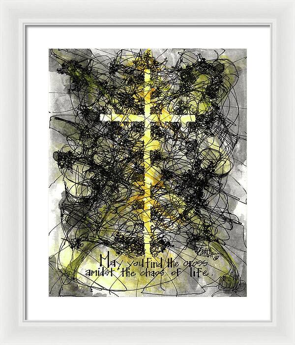Chaos Order Cross 14 - Luminous Yellow - Framed Print